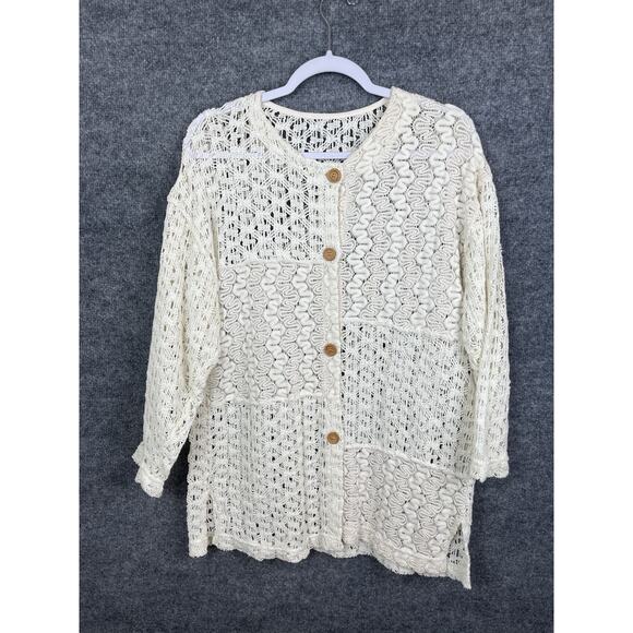 Women's X Long-sleeve, Button Down Chucky Knit Cardigan Sweater Patchwork Design - Picture 1 of 8